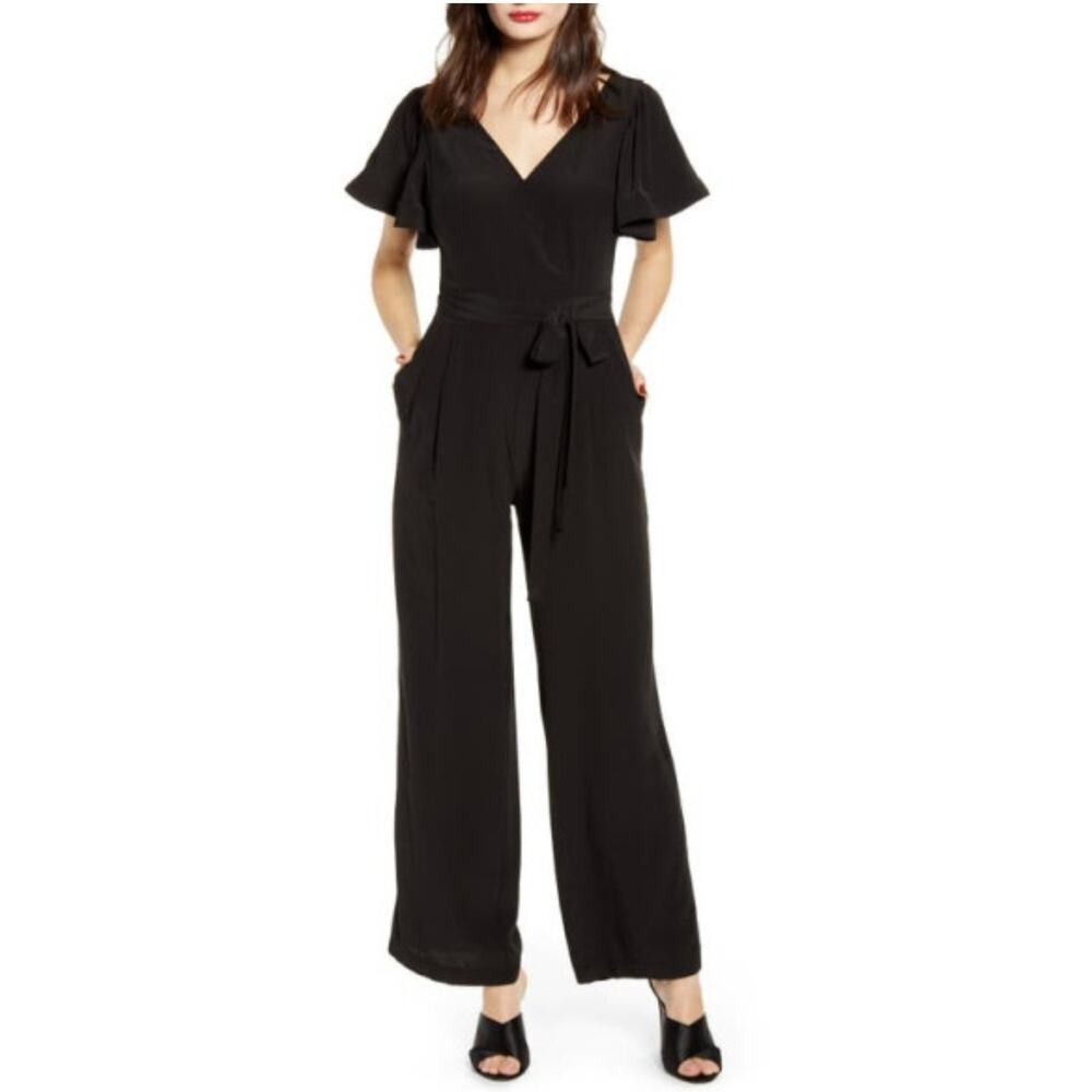Endless Rose Black flounce flutter sleeve jumpsuit black Size Small Office Goth